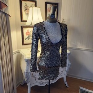 Brushed Gold Stretch Full Sequin Super Sexy Cocktail Dress S
